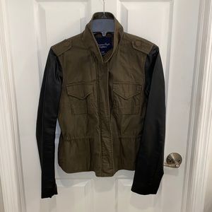 American Eagle Military Jacket with Leather Sleeves - Size M